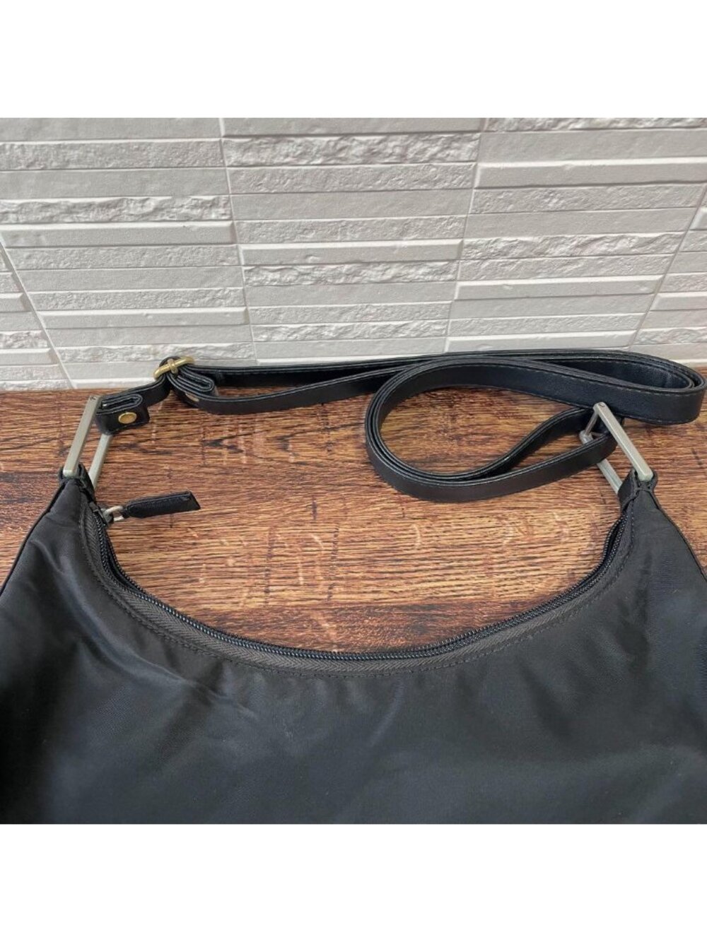 Prada Nylon Triangle Plate Logo Shoulder Bag Black - Picture 9 of 10